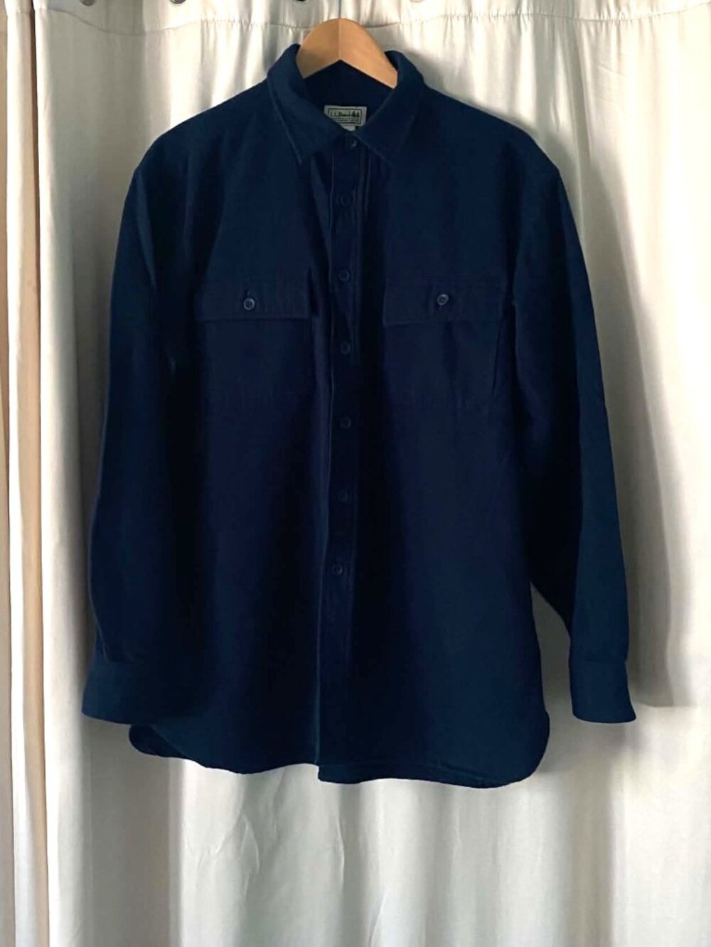 Vtg L.L. Chamois Cloth Shirt Men's Large Navy 100% Cotton Heavyweight Button Up